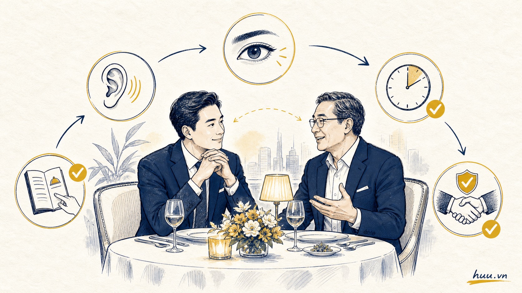 Giao tiếp bàn tiệc với khách VIP bắt đầu từ lắng nghe và quan sát tinh tế.