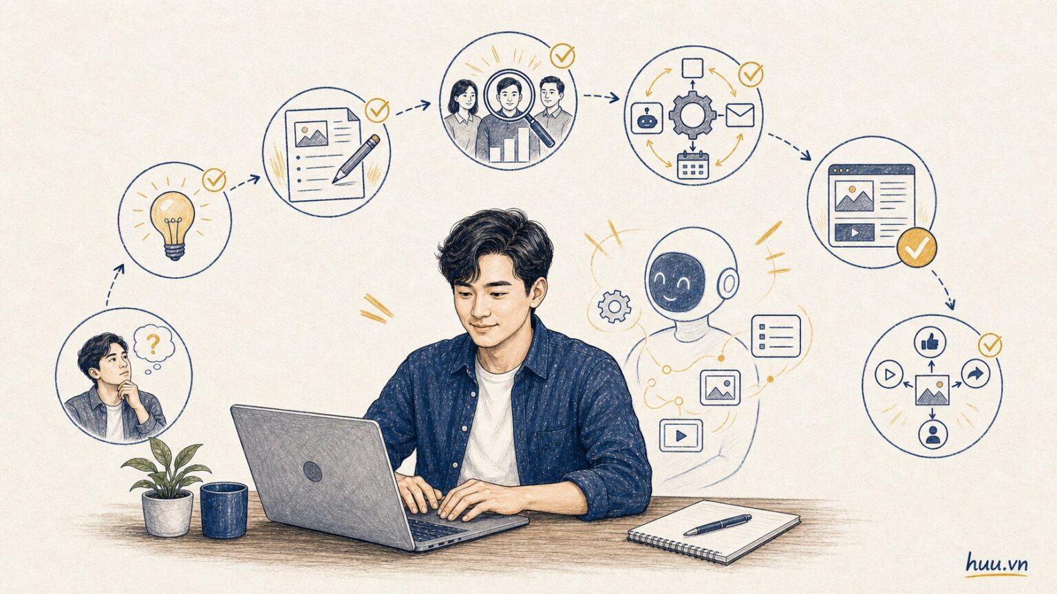 Minh họa AI thực thi biến ý tưởng thành tài sản nội dung