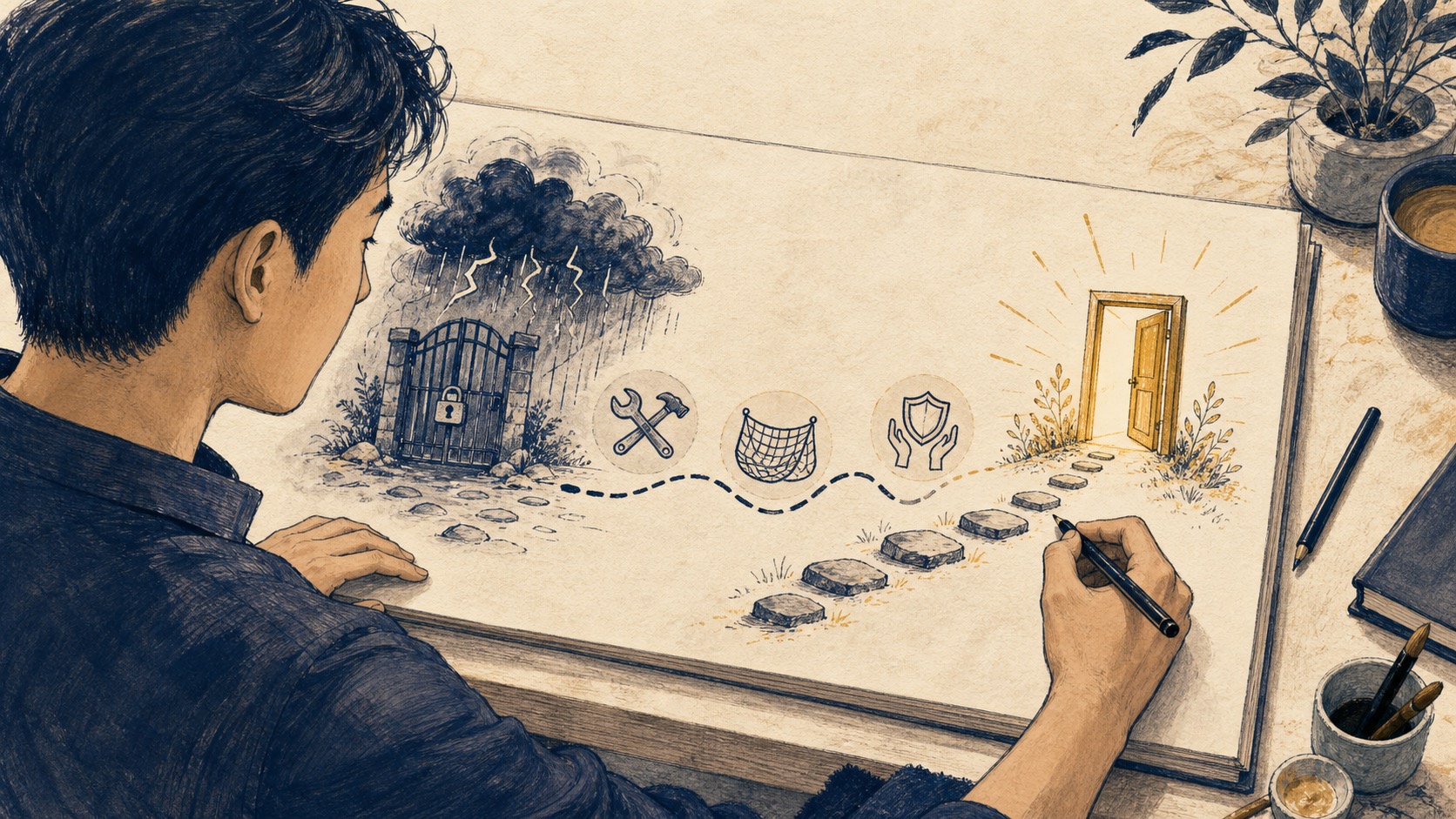 Minh họa viết ra nỗi sợ và từng bước đi qua nó