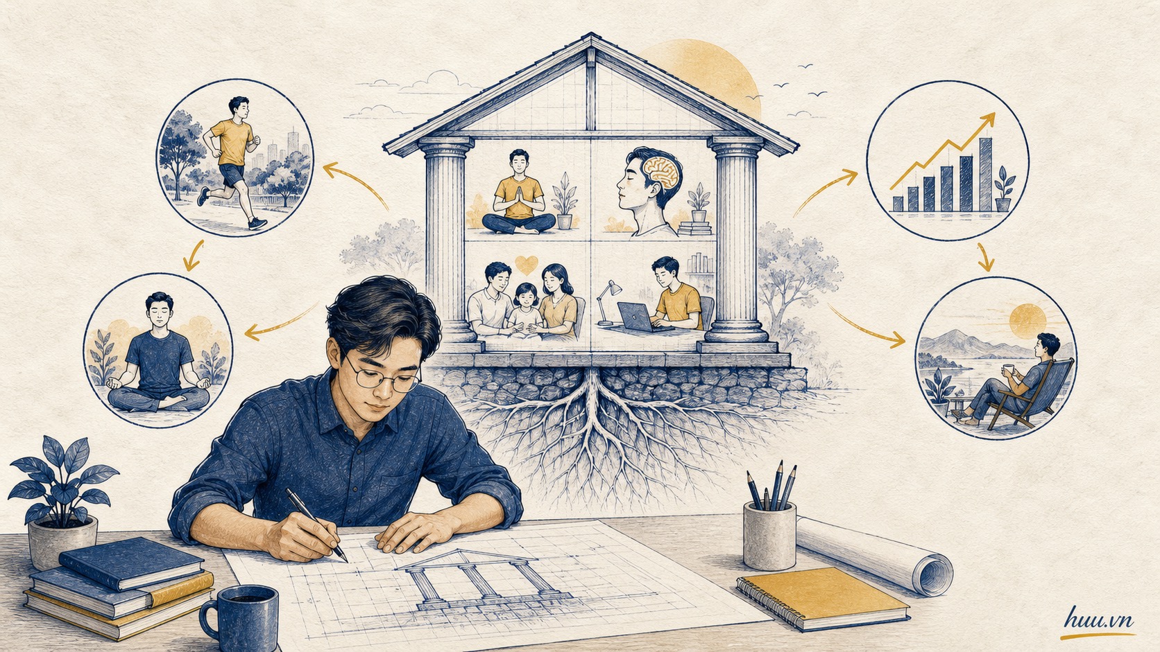 Nền móng trước mái nhà trong kinh doanh là sức khỏe tâm trí quan hệ và sự nghiệp vững